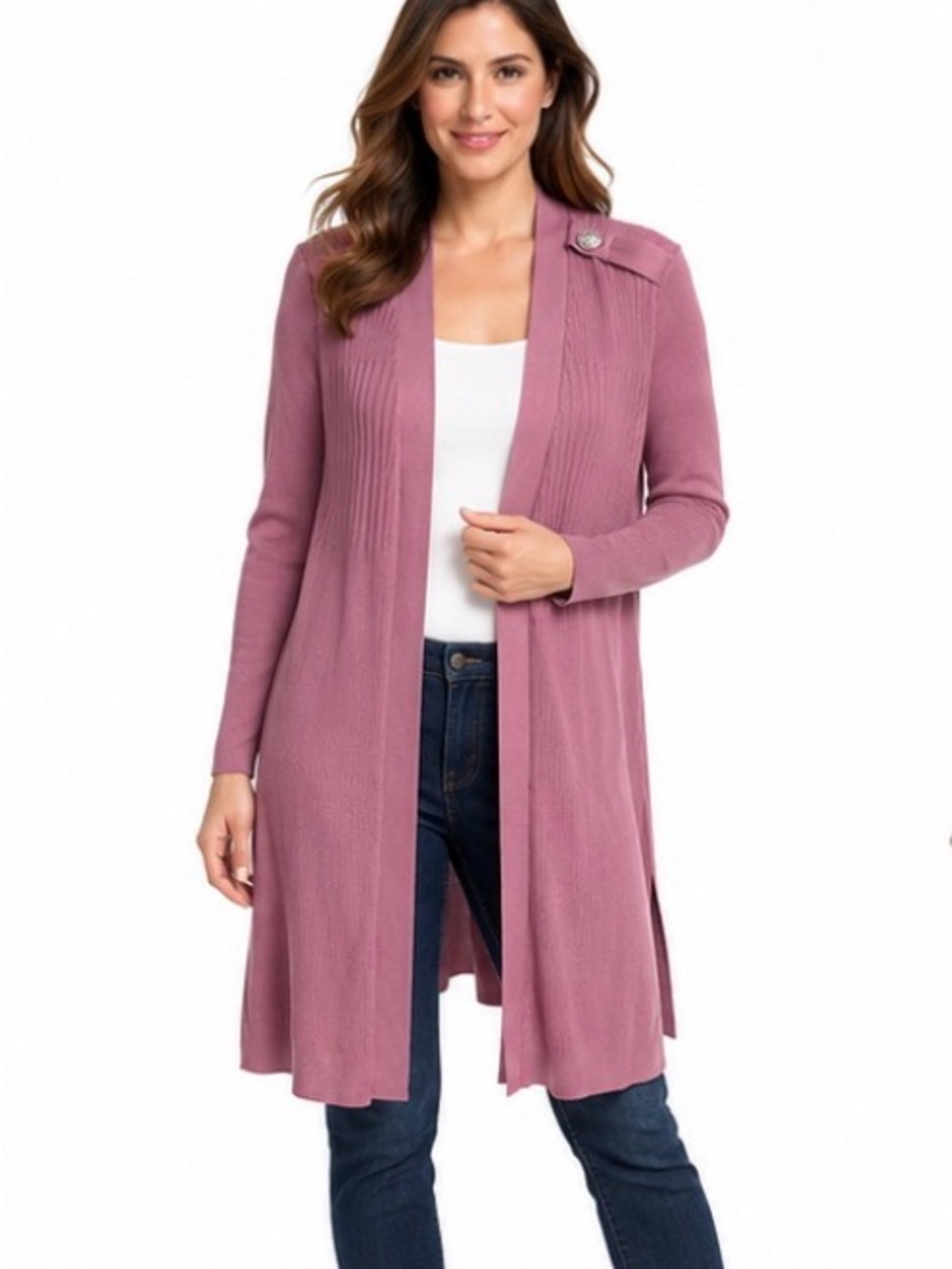 White House Black Market Long Open-Front Cardigan - Mauve